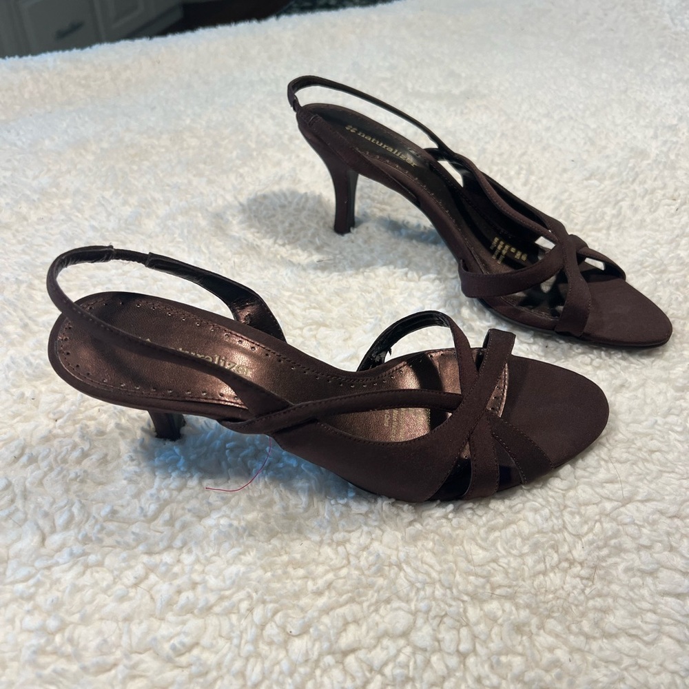 Naturalizer Brown Satin Strappy Slingback Heels